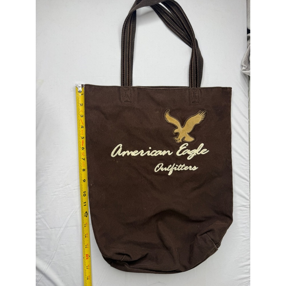 American Eagle Outfitters Brown Canvas Tote Bag Embroidered Logo Shopper